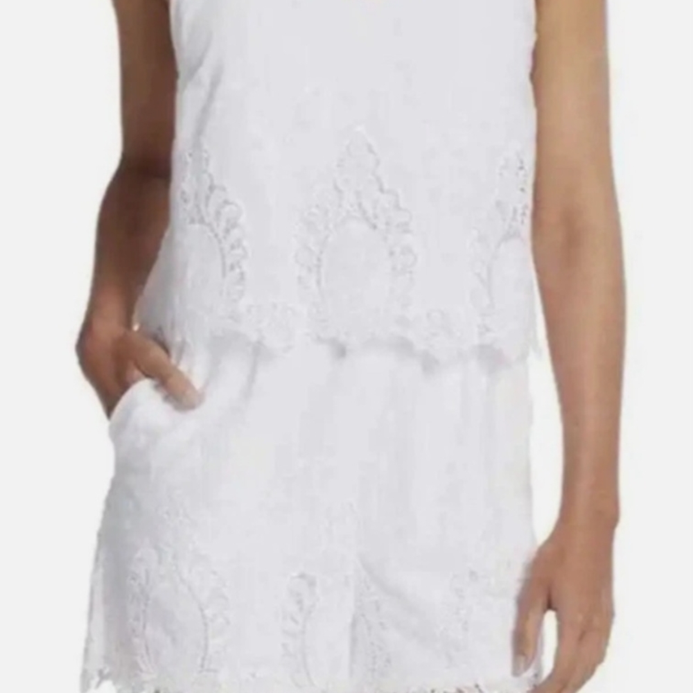 White Lace Sleeveless Top and Shorts Set